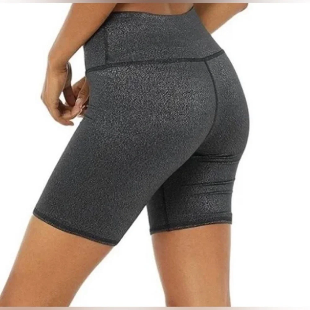 ALO Yoga Charcoal Glitter Tie High Waist Bike Shorts size Small